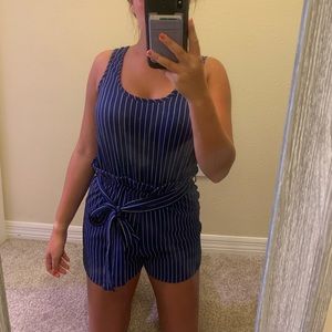 Blue and White Striped Romper